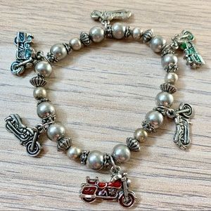Silver Motorcycle Charm Bracelet